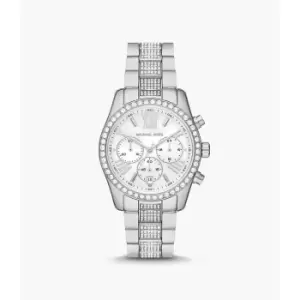 Image of Michael Kors Womens Lexington Lux Chronograph Stainless Steel Watch - Silver