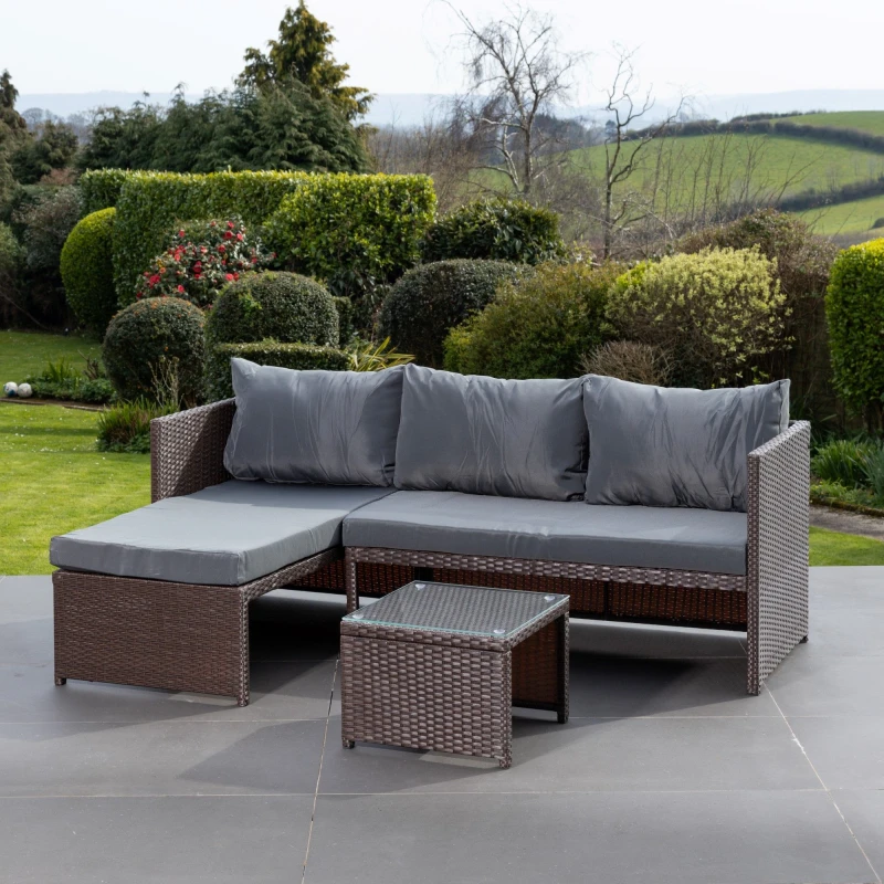 Image of Artemis Home Aleria Left Hand Facing Rattan Corner Sofa & Table in Grey Grey Unisex