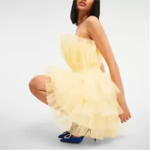 Image of Missguided Bandeau Tulle Ruffle Mini Dress - Yellow