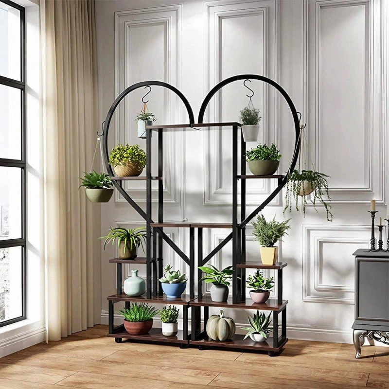 Image of LIFE IDEAS 2x Half-Heart Tiered Plant Stand Brown Brown And Black unisex One size