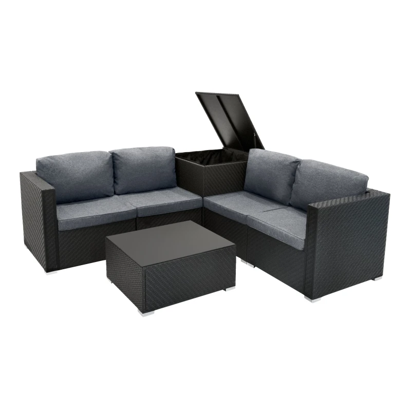 Image of Monstershop Rattan Modular 6 Piece Furniture Set - Black Unisex