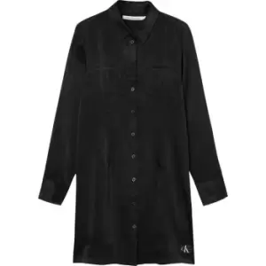 Image of Calvin Klein Jeans Bust Detailing Satin Shirt Dress - Black