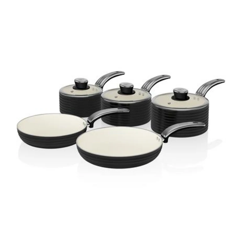 Image of Swan Retro SWPS5020BN 5 Piece Non-Stick Pan Set - Black 5055322512774