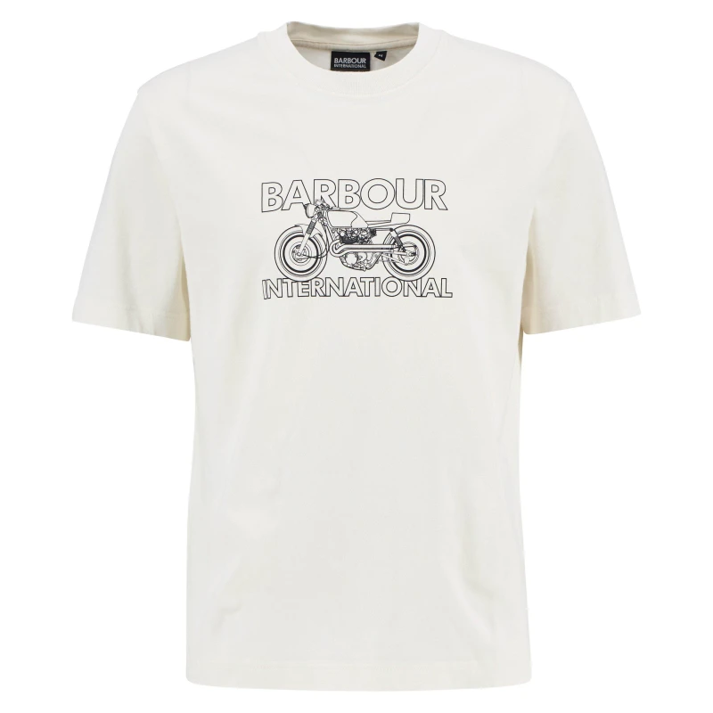 Image of Barbour International Mens Cowl Motorbike Graphic T-Shirt Whisper White male M