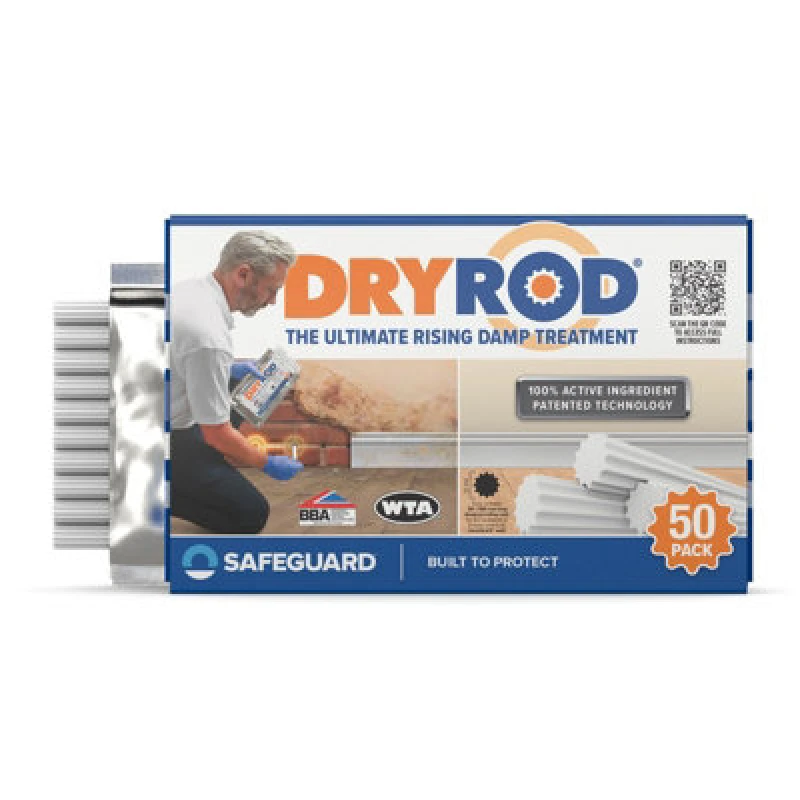 Image of Dryrod Damp Proofing Rods (50 Pack) - Bba-Approved Wall Rising Damp Treatment, Stronger Than Dpc Injection Creams. Coverage 6M