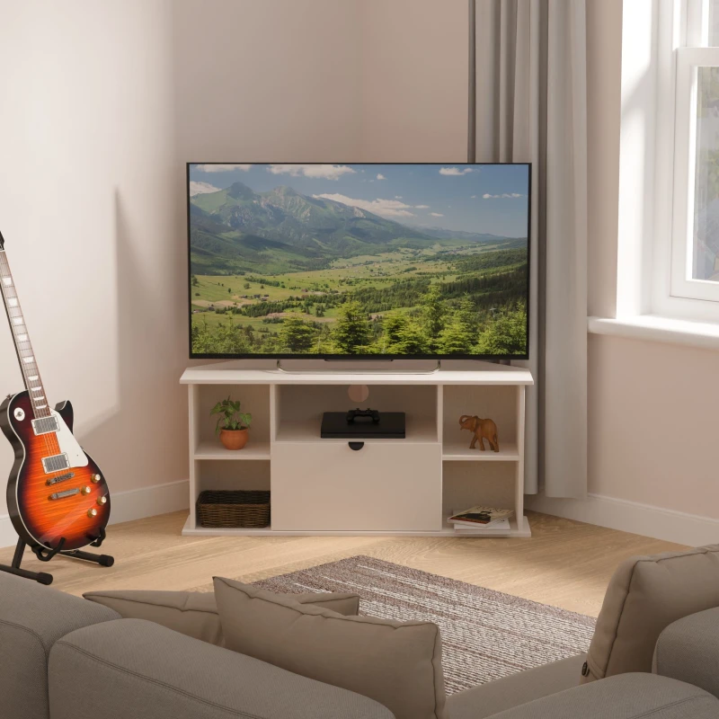 Image of Ready Assembled 2 U Norway Corner TV Unit (Ready Assembled) in Taupe Unisex