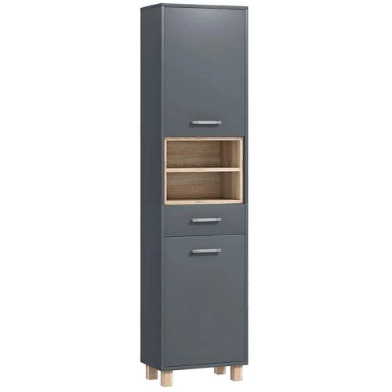 Image of HOMCOM Bathroom Storage Unit with Open Shelves and Drawer Grey
