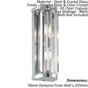 Image of Bathroom Wall Light IP44 - Chrome Plate & Clear Crystal - 2 x 18W G9 - Dimmable