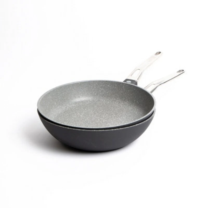 Image of Masterclass 2pc Induction-Safe Cast Aluminium Cookware Set with 28cm Non-Stick Frying Pan & 28cm Wok Grey