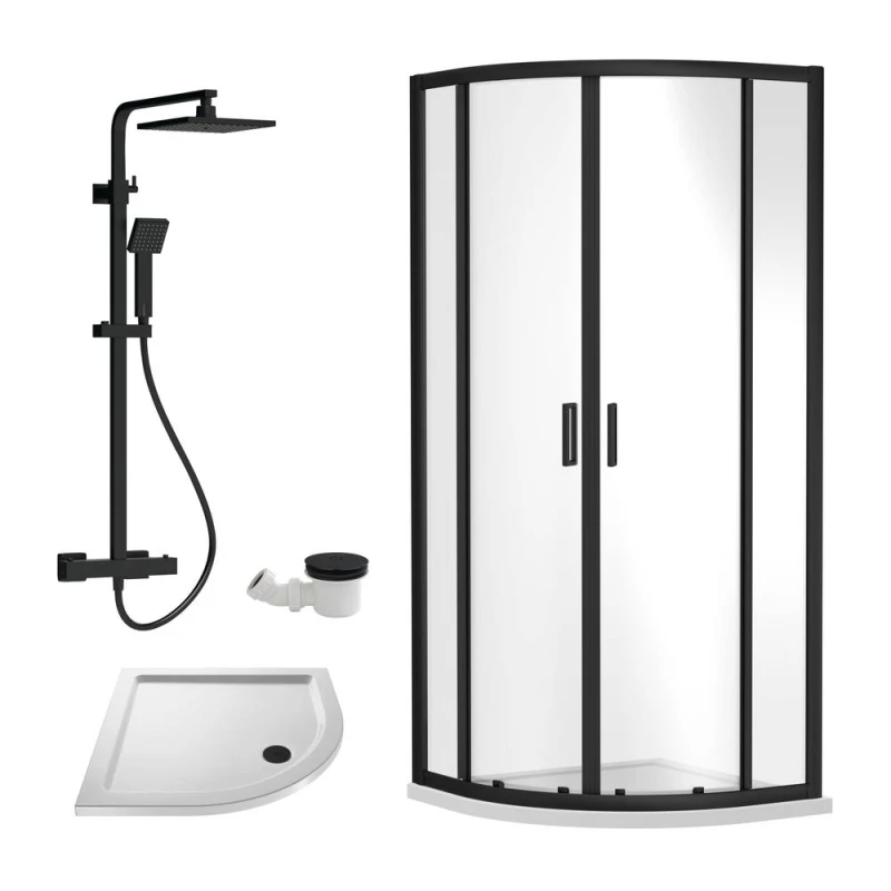 Image of Balterley Quadrant Enclosure Tray Square Shower Waste White Black 800mm White