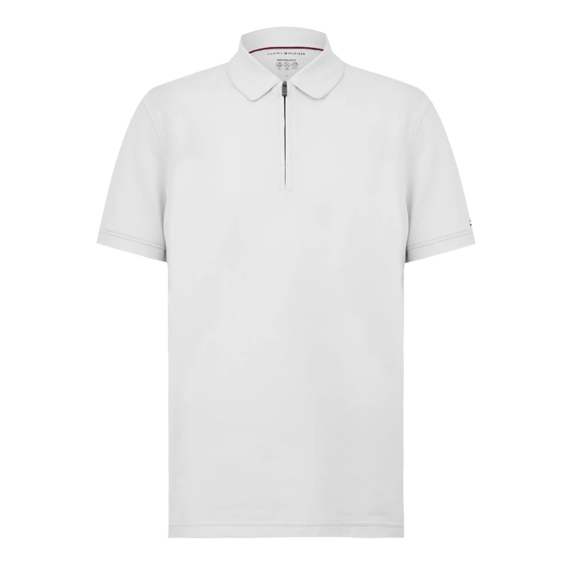 Image of Tommy Hilfiger Mens DC Zipped Short Sleeve Polo Shirt Ivory/White male S