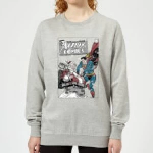 Image of DC Superman Action Comics Womens Christmas Sweatshirt - Grey - M