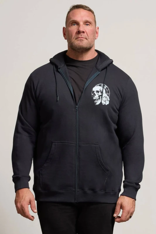 Image of BadRhino BadRhino Men Skull Zip Through Hoodie in Dark Navy Size: 5-6X-Large Dark Navy 5-6XL Male 5063589961631