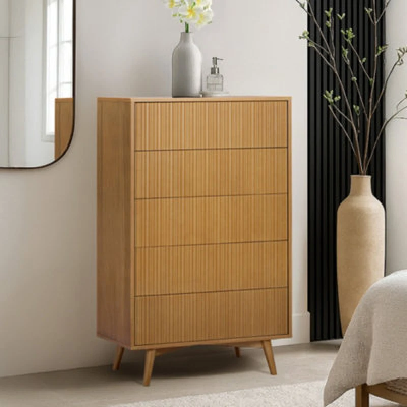 Image of Teamson Home Tremolo Chest Of Drawers 4 Fluted Push-Open Drawer Bedroom Dresser, Natural