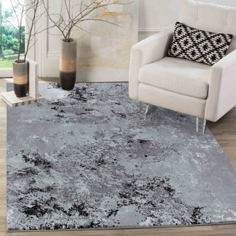 Image of Modern Abstract Sprayed Grunge Texture Area Rugs Black 120X170 Cm