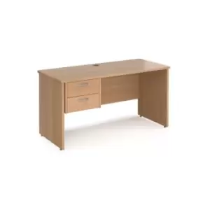 Image of Office Desk Rectangular Desk 1400mm With Pedestal Beech Top And Panel End Leg 600mm Depth Maestro 25