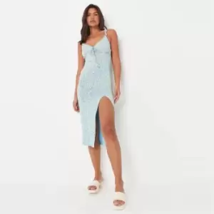 Image of Missguided Tie Shoulder Midaxi Dress Strappy Ditsy - Blue