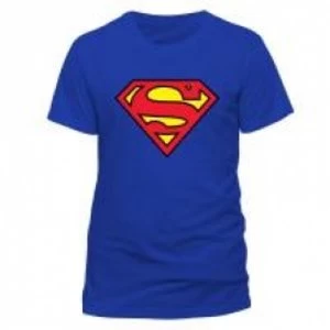 Image of DC COMICS Superman Logo T-Shirt, Unisex, Small, Blue
