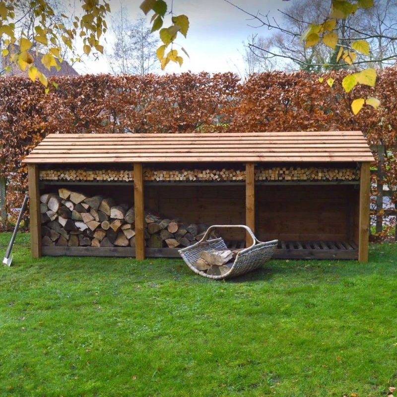 Image of Rutland County Garden Furniture Ltd Empingham 4ft Log Store with Kindling Shelf L80 x W340 x H128cm, Brown Brown Unisex