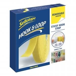 Image of Sellotape 25mm x 12m Removable Sticky Hook Strip 2055467
