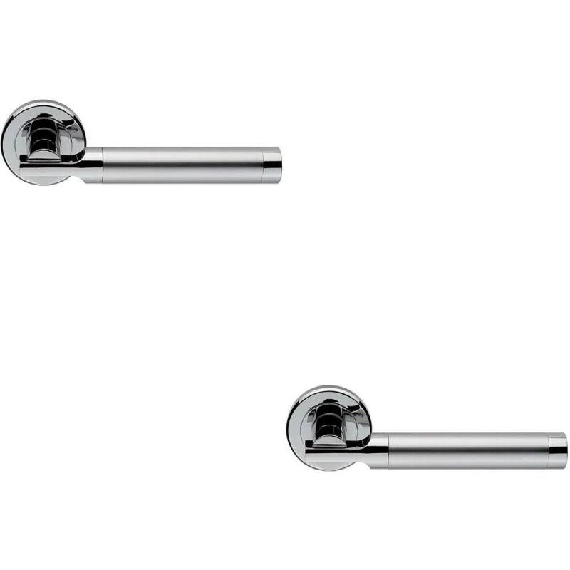 Image of Loops 2x PAIR Round Bar Handle on Chamfered Edged Round Rose Satin & Polished Chrome Multi
