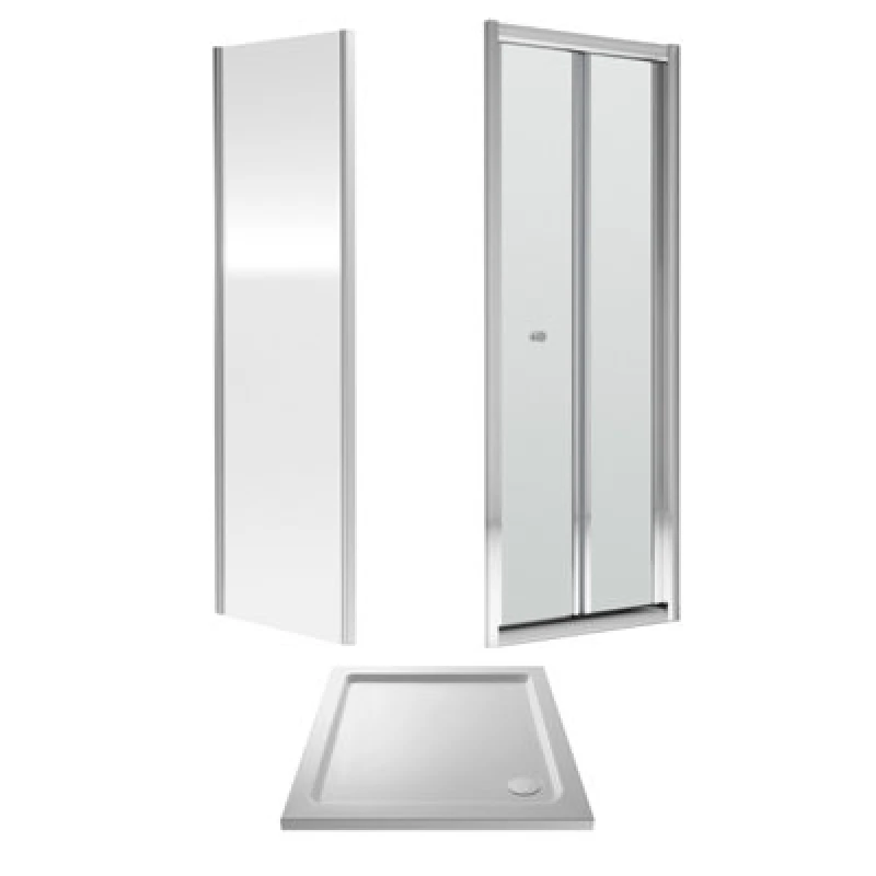 Image of Balterley Bi-Fold Shower Door, Side Panel and Shower Tray 760mm Chrome/White White