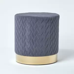 Image of Kensington Velvet Round Footstool, Grey - Grey - Homescapes