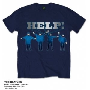 Image of The Beatles Help Silver Logo Navy T Shirt: Small