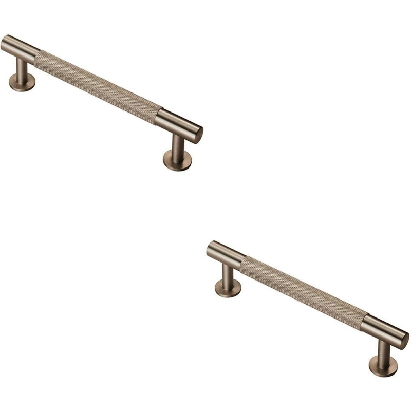 Image of Loops 2x Knurled Bar Door Pull Handle 158 x 13mm 128mm Fixing Centres Satin Nickel Metallics unisex