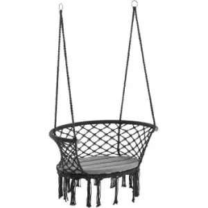 Image of Hanging Hammock Chair Cotton Rope Porch Swing with Metal Frame and Cushion, Large Macrame Seat for Patio, Garden, Bedroom, Living Room, Dark Grey