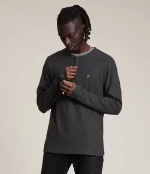 Image of AllSaints Mens Drucker Henley, Dark Grey, Size: M