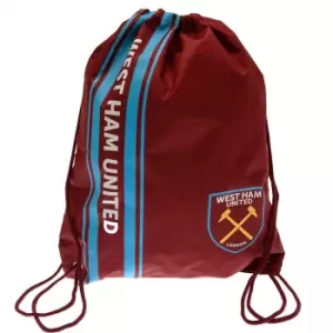 Image of West Ham United FC Striped Drawstring Bag (One Size) (Claret Red/Blue/Gold)