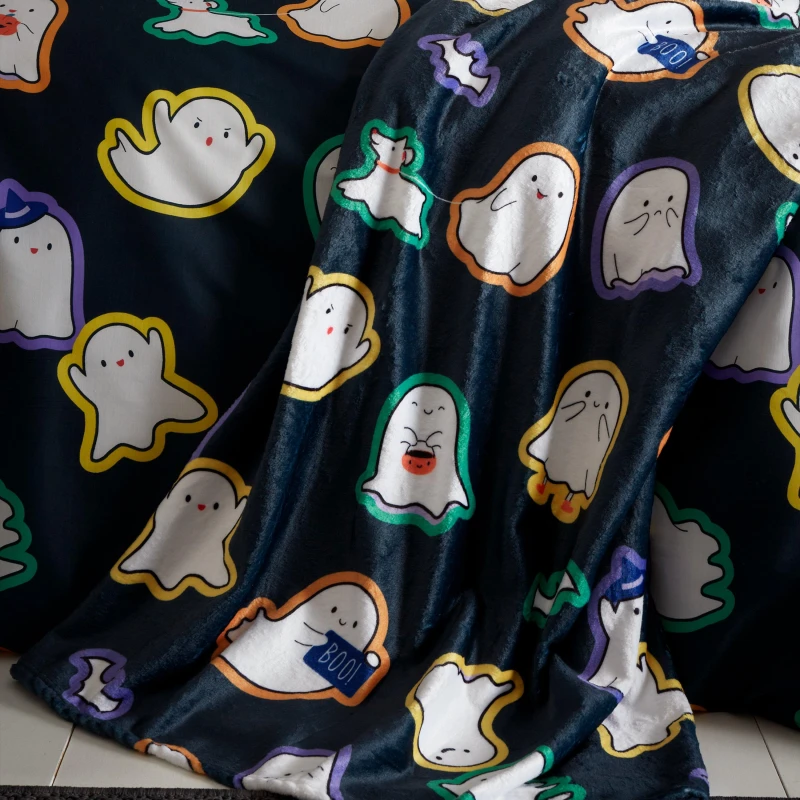 Image of Catherine Lansfield Halloween Ghosts Throw 130cm x 170cm Black