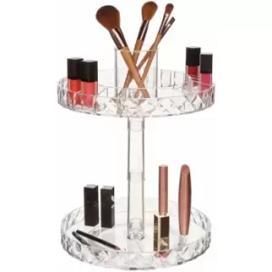 Image of Cosmetic Organiser With 2 Tier Round Compartments Clear Diamond Multipurpose Storage Statement Piece for Dresser / Bathroom With Rotating Base W26 X