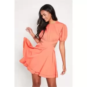 Image of I Saw It First Orange Woven Puff Sleeve Tiered Cut Out Skater Dress - Orange