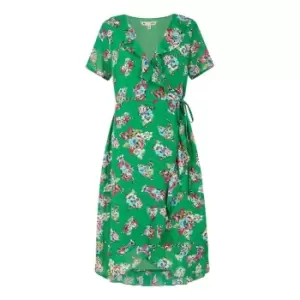 Image of Yumi Green Floral Frill Wrap Midi Dress - Green