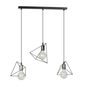 Image of Dex Black Bar Pendant Ceiling Light 3x E27