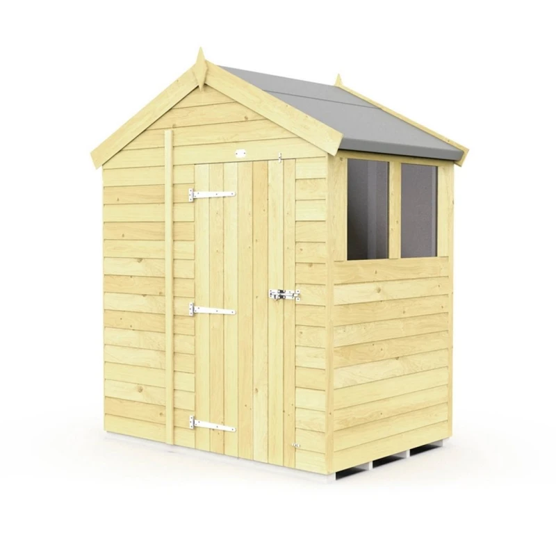 Image of Buttercup Farm 6 x 4 Feet Apex Shed - Single Door W/ Windows - L127 x W175 x H217cm in Brown Brown Unisex