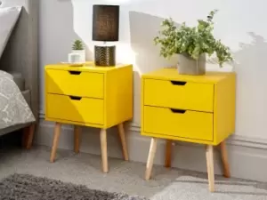 Image of GFW Nyborg 2 Drawer Yellow Set of 2 Bedside Cabinets Flat Packed