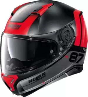 Image of Nolan N87 Plus Distinctive N-Com Helmet, black-grey-red, Size L, black-grey-red, Size L