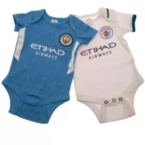 Image of Manchester City FC Baby Crest Bodysuit (Pack of 2) (12-18 Months) (Blue/White)