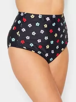 Image of Yours Naive Floral Frill Bikini Brief, Black, Size 24, Women