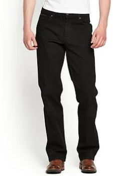 Image of Wrangler Mens Texas Stretch Straight Jeans - Black, Size 32, Inside Leg R=32", Men