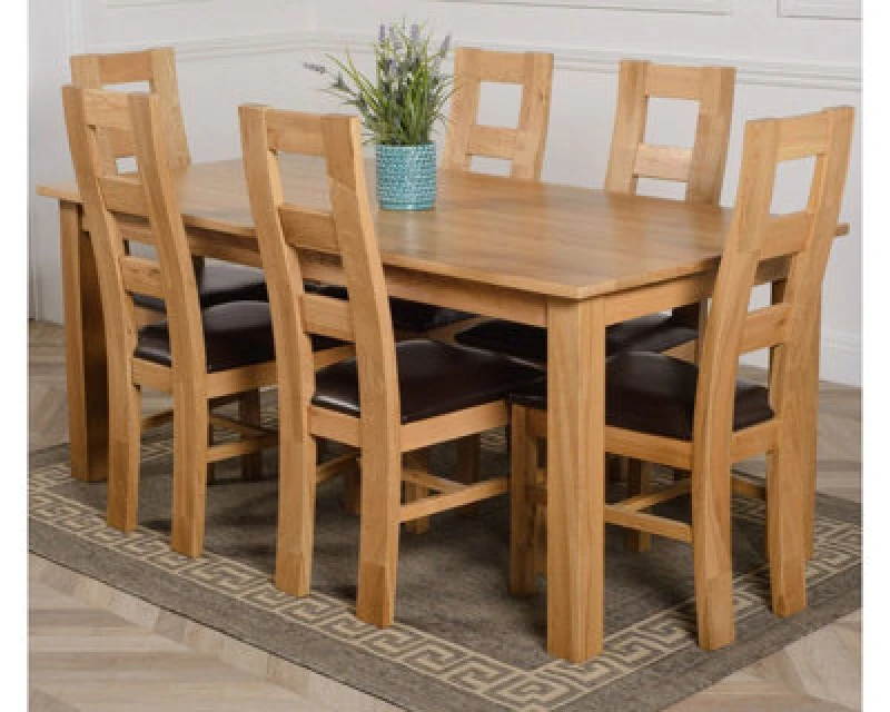 Image of Thats Furniture Oslo 180 x 90cm Large Oak Dining Table & 6 Yale Chairs in Brown Brown Unisex 180 x 90 cm