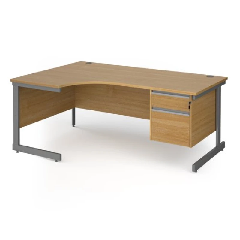 Image of Contract 25 Office Desk Left Hand Corner Desk 1800mm With Pedestal Oak Top With Graphite Frame 1200mm Depth Contract 25 CC18EL2-G-O Oak CC18EL