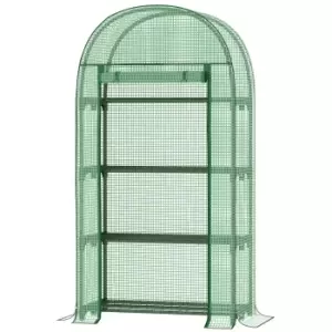 Image of Outsunny 80x49x160cm Mini Greenhouse for Outdoor, Portable Gardening Plant with Storage Shelf, Roll-Up Zippered Door, Metal Frame and PE Cover, Green