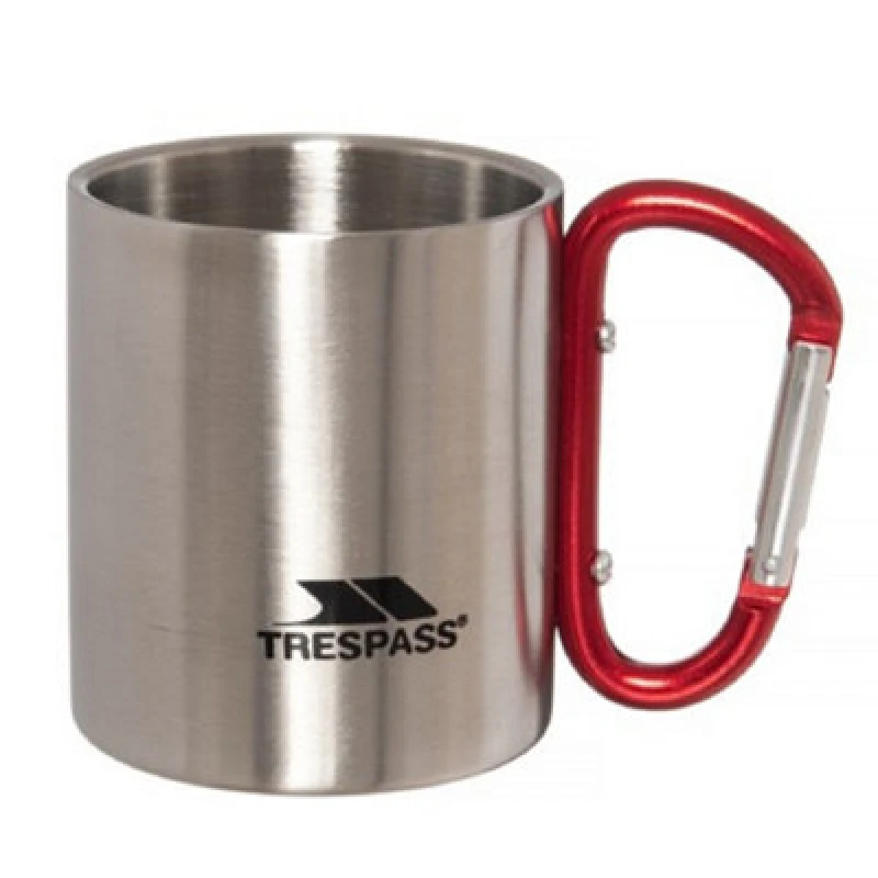 Image of Trespass Bruski Carabiner Clip Travel Cup Mug Silver