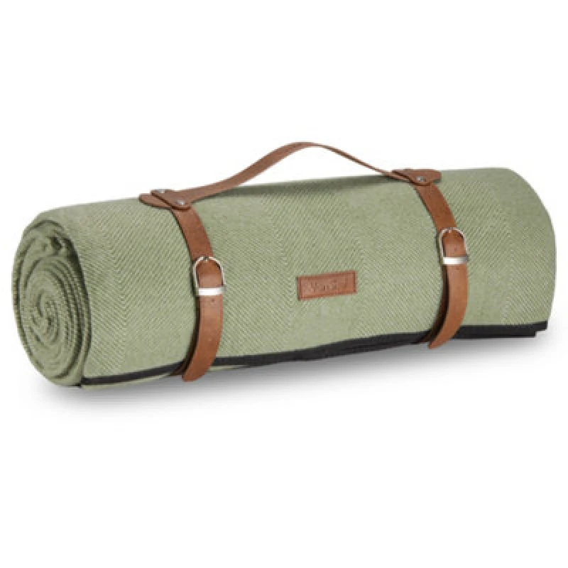 Image of Vonshef Picnic Blanket, Green Herringbone Weatherproof Picnic Rug, W/ Faux Leather Carry Handle, Blanket & Travel Mat, 200 X 220Cm