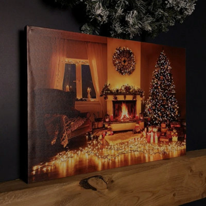 Image of Samuel Alexander 40 X 60Cm Fibre Optic Wall Canvas With Christmas Tree Scene And Multicoloured Leds