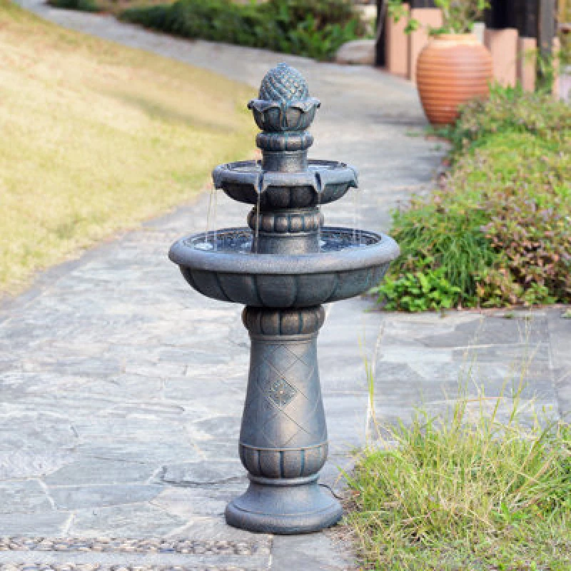 Image of Teamson Home Two-Tier Birdbath Outdoor Garden Water Fountain, Antique Copper